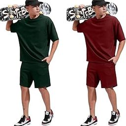 Men Combo Set of T-Shirts & Shorts | Polycotton Half Sleeve Co-Ord Sets | Stylish & Comfortable Activewear for Gym, Travel & Lounge Wear-picture-1