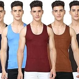 Men's Combed Cotton Round Neck Sleeveless Multi Colour (Asorted) Vest with Extended Length for Easy Tuck (Pack of 5)-image-64
