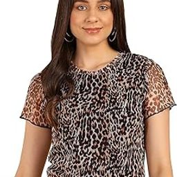 Women Brown Animal Print Round Neck Top-image-2