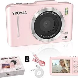 Digital Camera, FHD 4K Vlogging Camera, with 128GB Card, 16X Zoom Anti Shake Date Stamp,Portable Compact Point and Shoot Digital Camera for Teens Adult Beginner with 128GB Card(Pink)-90