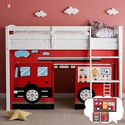 YRDKB Fire-Truck Bunk Bed - Curtains Premium and Customizable Cartoon Loft Bed Curtains for Children to Enhance The Imaginative Creation Bedroom Curtains(3PCS,Full)-image-61