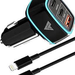 DR VAKU® 65W Car Charger Triple Port Output Fast Charging Type C PD 45w + 20w + 18w QC 3.0 for iPhone 15/14/13 All Series & Android Phones with 1 Meter Type C to Lightning Data Cable (Charger+Cable)-2
