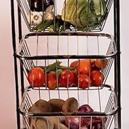 ShubhSrivi™ Stainless Steel 3-Tier Kitchen Vegetable Trolley with Wheels | Vegetable Stand | Onion Basket for Kitchen | Heavy-Duty, Rust-Proof, Space-Saving Potato Rack for Kitchen-image-69