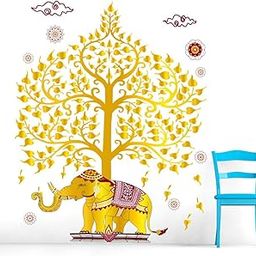 Vcreate Decor Decorative Elephant with Golden Tree Wall Sticker & Decal,Size- 66 Cm X 40 Cm-image-28