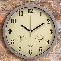 laimaimi Small Outdoor Clocks for Patio 10 Inch Silent Non-Ticking Analog Clock with Thermometer & Hygrometer, Battery Operated, Indoor Outdoor Use Waterproof Wall Clocks-image-53