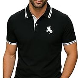 Men’s Polo T-Shirt with Striped Collar & Sleeve | Premium Cotton Blend Pique Fabric| Casual & Smart Wear-image-57