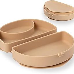Miniware Silifold Compact Travel Meal Container for Baby Toddler Kids - Foldable Lunch Bento Box Container with Suction Foot | Promotes Self-Feeding | Food Grade Silicone & BPA Free (Almond Butter)-11