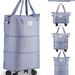 VOOWO Rolling Duffle Bag with Wheels, Expandable Foldable Duffle Bag with Wheels and Handle for Travel, Rolling Luggage bag Carry on Duffel Bag, Wheeled Travel Duffle Bag, Large Weekend Bag, Blue,-image-85