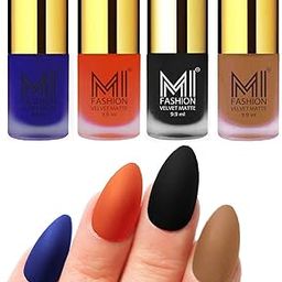 MI FASHION Velvet Matte Nail Polish Set Lacquer And Highly Pigmented Intsense Color 9.9mlRoyal Blue, Orange, Black, Dark Nude (Pack Of-4)-73
