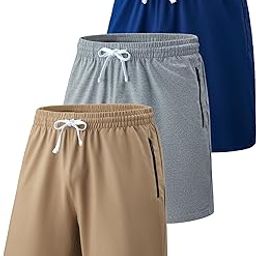3 Pack Mens Sweat Shorts Athletic Casual Jogger Shorts with Zipper Pockets, Terry Performance Tech Activewear-20