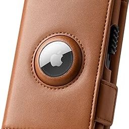 Airtag Compatible Leather Card Wallet with Pop Up Card Holder RFID Blocking Slim Minimalist Holds Credit Debit Cards Metal Money Clip Storage for Men and Women 5 Colours (Saddle Brown)-image-12