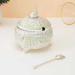 P PAYTAG® Silver Plated Multipurpose Peacock Style Box | Peti | Decorative Showpiece | Home Table Decor - 4 cm (Metal, Multicolor)-image-82