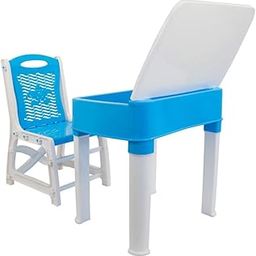 Kids Study Table Functional Desk Chair Set, Children Study Table Chair Set with Storage Box Space for Pencils Stationery Study Table for Reading /Writing /Learning Boys Girls (3-15yrs) (Blue &White)-18