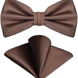 calixto Double Layer Pre-Tied Bow And Pocket Square for Men, Classic Solid Color Satin Fabric Bow Tie, Tuxedo Bow, Adjustable Length Clip, Formal Bow-picture-28