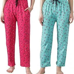 anixa Women's Cotton All Over Printed Pyjama/Track Pant, Casual Loungewear - (Set of 2)-picture-15