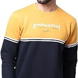 Men’s Casual Winter Wear Full Sleeves Round Neck Warm Typographic Prints Striped Design Cotton Sweatshirt – Mustard (MSWS00076_Mustard)-image-22
