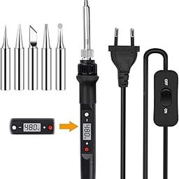 Serplex® Soldering Iron Kit with 5 Different Soldering Tips, 80W/220V 200-500°C Temperature Adjustable Soldering Iron with LCD Digital Display Welding Tool Fast Heating Solder Iron-0
