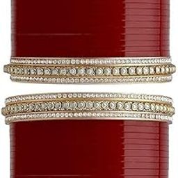 Bridal Punjabi Chura, Mehroon/Golden Chuda Set, Wedding Bangles for Girls and Women, Hand Painted Gold Plated Brass with Beads-picture-20
