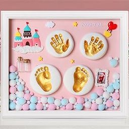PATPAT® Baby Clay Footprint & Hand Print Kit Golden Paints Baby Hand & Foot Clay Kit with 12 Inches Photo Frame & Accessories Newborn Handprint and Footprint Clay Kit-image-38