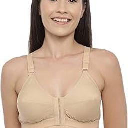 Women's Seamed, Double Layered Full Coverage Non Wired Non Padded 100% Cotton, Front Open Bra [ Madams, Skin/White ]-image-6