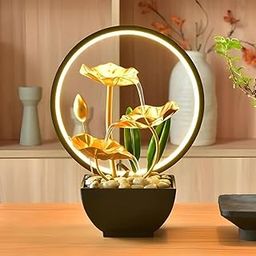 Tabletop Water Fountain for Home Decor with LED Light – Golden Petal Indoor Fountain for Living Room | Modern Waterfall Showpiece | Mini Fountain for Office & Bedroom | Relaxing Water Decoration Item-image-23