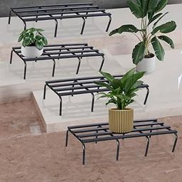 ORILEY Rectangular Plant Stand Galvanized Metal Flower Pot Holder Gamla Support Corner Rack Outdoor Potted Planter Display Shelf for Home Garden Balcony Decoration - (Pack Of 4, Black)-13
