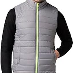 Men's Sleeveless Puffer Jacket with Neon Trims - Stand Collar | Full Zipper | Side Pockets | Shaped Hem-image-46