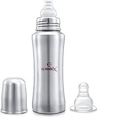 SPEEDEX Stainless Steel Infant Baby Feeding Bottle, BPA Free, Anti-Colic, Plastic-Free, Medium-Flow Nipple (240 ML)-28