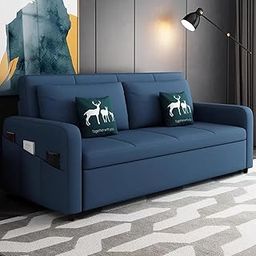 FURNY Durio 3 Seater Fabric Sofa Cum Bed Set (Blue)-image-47