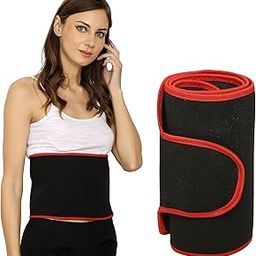 obliss Sweat Belt for Fat Loss, Sauna Slim Belt for Weight Loss Waist Trainer - Tummy Trimming Exercise for Both Men and Women (Free Size) Black and Red Color-image-24