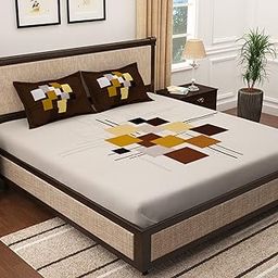Story@Home Bedsheet for king size bed |300TC | White & Brown | Abstract |1 Piece cotton bedsheets for king size bed with 2 Pillow covers (270 x270cm) Perfect for Home Decor & gifting | Cotton bedsheet-image-92