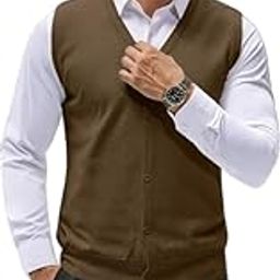 Cardigan Men's Dark Brown Cardigan Front Open Buttoned Sleeveless Cardigan/Woolen Jacket/Waist Coat/Sweater with Pockets (Multisize)-11