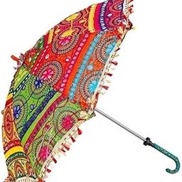Traditional Rajasthani Decorative Umbrella, Handcrafted with Embroidery and Mirror Work, Multicolour, for Events and Celebrations-56