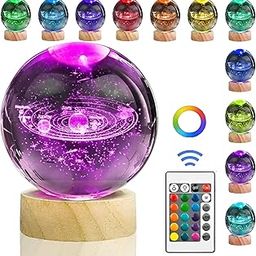 STARKENDY Wooden Base Night Light 3D Crystal Ball | Portable USB 3D Crystal Lamp | Wooden Table Lamp Desktop Ornaments Warm White Lighting (3 D Galaxy (Multicolour) with Remote)-19