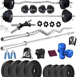 Bodyfit Home Gym Set 10 Kg to 60 Kg with Straight and Curl Rod Dumbbell Rods Complete Exercise Set Training Equipments Combo. (24 Kg Weight)-image-69