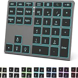 LINKEET Tri-Mode Aluminum Numpad 7-Color LED Backlit, BT5.0/USB/2.4G Wireless Rechargeable Number Pad 35-Key Scissor Switches Light Up Keycaps for PC/Laptop/MacBook/Win/Mac, Grey Black-26