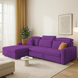GRAPEWOOD Amber LHS 4 Seater L Shape Sofa Cum Bed for Living Room (Purple Fabric) Premium Fabric Sofa Set-image-52