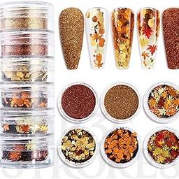 Golden Fall Nail Art Glitters Maple Leaf Nail Sequins,6 Jars of 3D Autumn Leaves Nail Glitter Flakes Decoration, Maple Leaves Nail Decals Designs for Women Manicure DIY (D48)-41