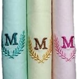 Ladies Initials (M) Multicolor 100% Cotton Handkerchiefs Pack of 3 (6551 C/C)-0