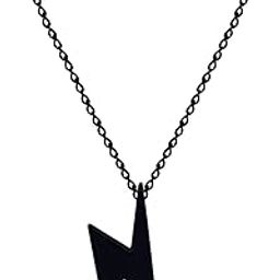 Lightning Pendant Necklace For Men Women Unisex Gold Black Silver Color Necklaces Bolt Thunder Flash Charm (Black)-picture-0