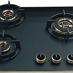 Hindware IVANA 3B 60 CM | Built in Hob With Flame Failure Device | Frost Glass with Golden Coated SS Strips | Gold Metallic Finish & Jet Black Knobs 3 burner-94