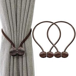 QXORE 2 Pack Grey Strong Magnetic Curtain Tiebacks Outdoor Elegant Decorative Tie Backs Modern Rope Tiebacks for Drapes Window Curtain Holdbacks for Draperies (Brown)-image-48
