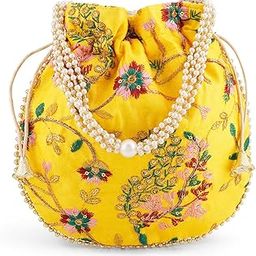 teejh Mausam Mastana Embroidered Yellow Potli Bag-picture-29