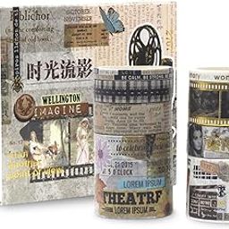 Lakeer Vintage Washi Tape Set of 8 Rolls, Time Streaming Shadow - Perfect for Scrapbooking, DIY Craft, Gift Wrapping, Decoration, and More.-image-30