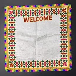 qweiops Bride's and Baby Welcome Handcrafted Cotton Traditional Kutchi Work Embroidered and Tread Work Kanku Pagla Rumal with Care Bag Pack of 1 (Squar-10)-image-54