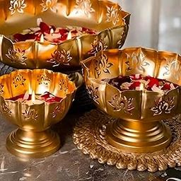 MAXXINN Iron Lotus Urli Decorative Urli Bowl for Home Handcrafted Bowl for Floating Flowers and Tea Light Candles Home,Office and Table Decor| Diwali Decoration Items for Home Set of 3-image-105