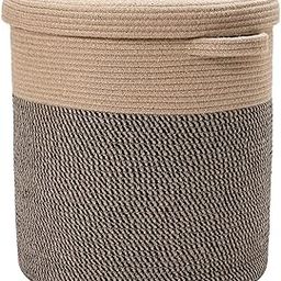 RUGSZONE® Extra Large Storage Basket with Lid, Cotton Rope Baskets, Laundry Hamper, Cloth Bin, for Clothes Towels Blankets Pillows Storage in Living Room, Jute/Black Mix Basket (10'' X 12'' INCH)-image-97