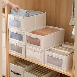 OTIPORTER Foldable Linen Closet Organizers and Storage Bins, Storage Containers with Clear Window, Large Storage Boxes Baskets for Organizing Clothing Jeans Toys Books Closet Wardrobe (PACK OF 6)-image-96
