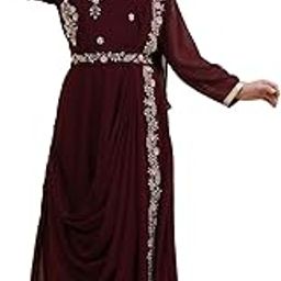 TS Lifestyle Women's Embroidered Maxi Fit Flared Ethnic Sharee Dress Gown. Wine-image-4