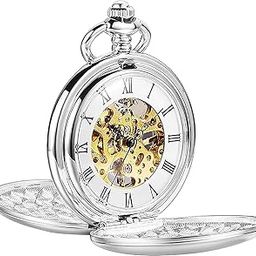 Men's Vintage Mechanical Pocket Watch with Chain, Hand Winding, Retro Styling, Unique Skeleton Design, Ideal for Cosplay, Costume Accessory, Gift Idea-image-7